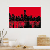 Rode Pop Art New York City Manhattan Silhouette Poster (Keuken)