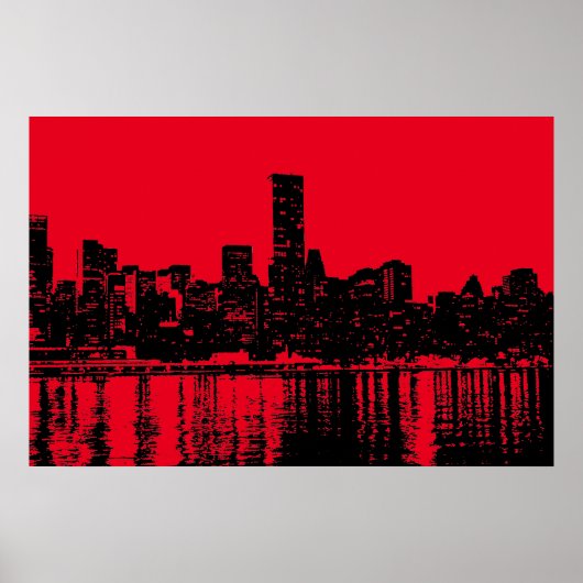 Rode Pop Art New York City Manhattan Silhouette Poster (Voorkant)