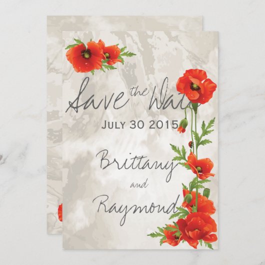 RODE POPPEN BEWAREN DE DATUM SAVE THE DATE (Voorkant / Achterkant)