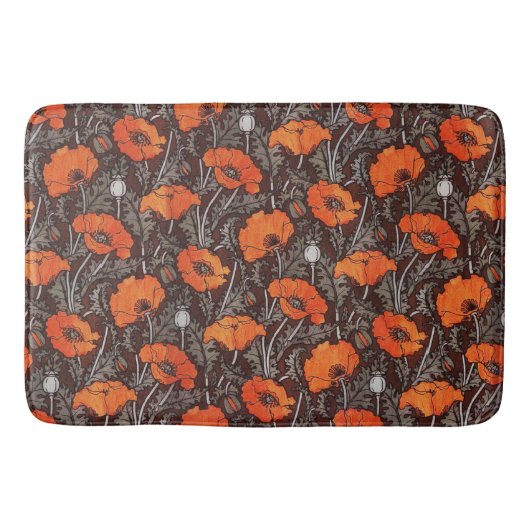 RODE POPPEN IN ZWARTE WITTE Poppy Field Floral Badmat (Voorkant)