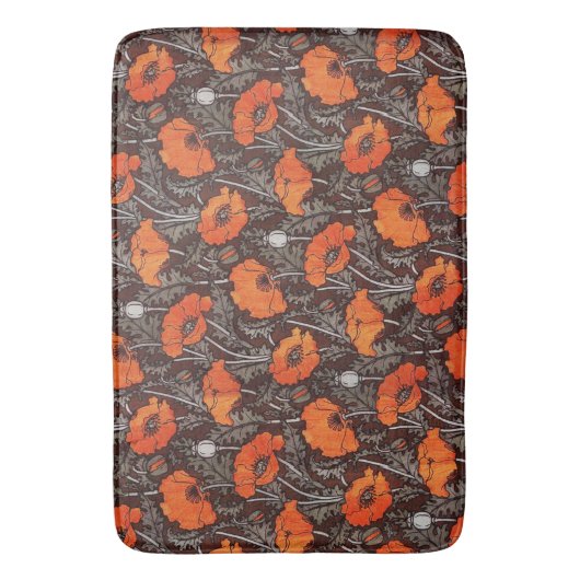 RODE POPPEN IN ZWARTE WITTE Poppy Field Floral Badmat (Voorkant Verticaal)