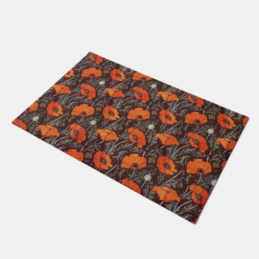 RODE POPPEN IN ZWARTE WITTE Poppy Field Floral Deurmat (Schuin)