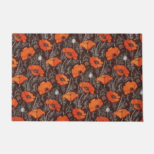 RODE POPPEN IN ZWARTE WITTE Poppy Field Floral Deurmat (Voorkant)