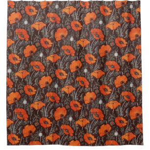 RODE POPPEN IN ZWARTE WITTE Poppy Field Floral Douchegordijn