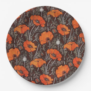 RODE POPPEN IN ZWARTE WITTE Poppy Field Floral Papieren Bordje