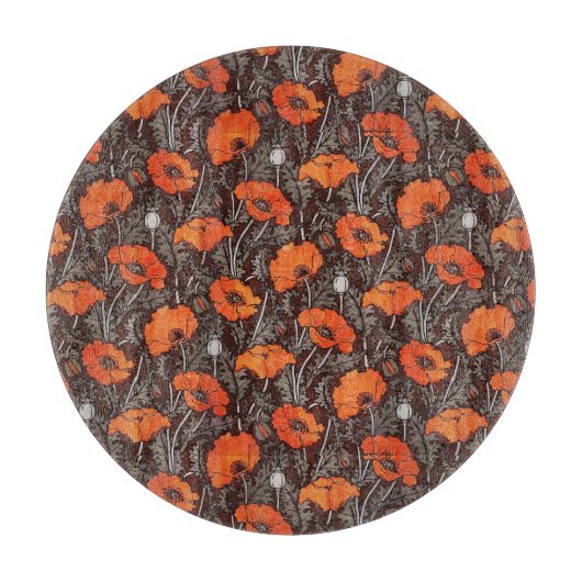 RODE POPPEN IN ZWARTE WITTE Poppy Field Floral Snijplank (Voorkant)