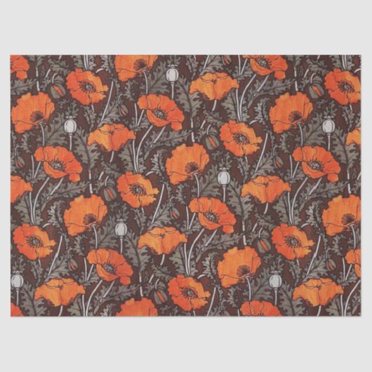 RODE POPPEN IN ZWARTE WITTE Poppy Field Floral Tissuepapier (Voorkant)
