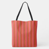 Rode poppenkast roze Oranje slanke strepen Tote Bag (Achterkant)