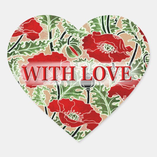  Rode Poppie met liefde Hart Sticker (Voorkant)