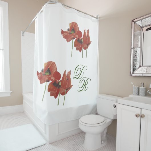 RODE POPPIËNTEN MET ELEGANTE WATERVERF DOUCHEGORDIJN (In situ)