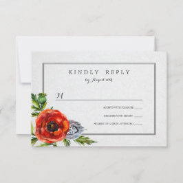 Rode Poppies Bloemen Waterverf Bruiloft RSVP Kaartje