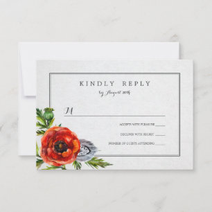 Rode Poppies Bloemen Waterverf Bruiloft RSVP Kaartje