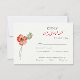 Rode Poppies bloemenbruiloft RSVP-kaart RSVP Kaartje