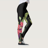 Rode Poppies Bloemenillustratie Zwarte achtergrond Leggings (Rechts)