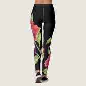 Rode Poppies Bloemenillustratie Zwarte achtergrond Leggings (Achterkant)