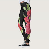 Rode Poppies Bloemenillustratie Zwarte achtergrond Leggings (Links)