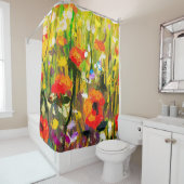 Rode poppies bloemveld - Oorspronkelijke handgemaa Douchegordijn (In situ)