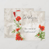  RODE POPPIES BRUIDSMEISJE UITNODIGEN KAART (Voorkant / Achterkant)