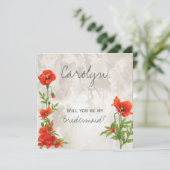  RODE POPPIES BRUIDSMEISJE UITNODIGEN KAART (Staand voorkant)