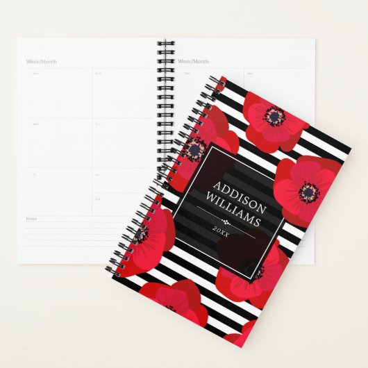 Rode Poppies Chic Zwart Witte Strepen Planner (Display)