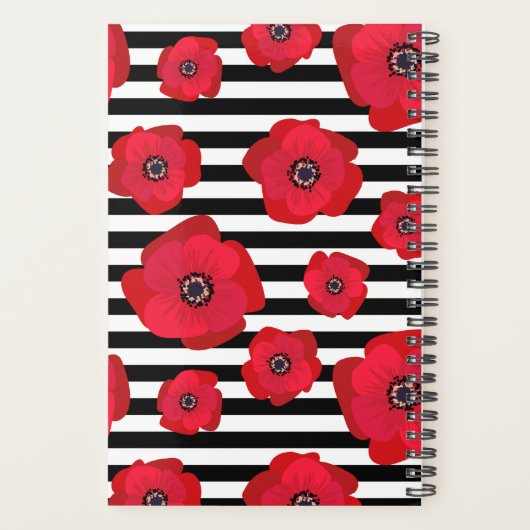 Rode Poppies Chic Zwart Witte Strepen Planner (Achterkant)