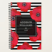 Rode Poppies Chic Zwart Witte Strepen Planner (Voorkant)