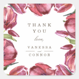 Rode Poppies Elegant Monogram Bruiloft Dank u Vierkante Sticker