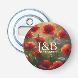 Rode Poppies Floral bruiloft gepersonaliseerd Button Flesopener