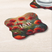 Rode Poppies Floral bruiloft gepersonaliseerd Kartonnen Onderzetters (Gekanteld)