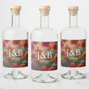 Rode Poppies Floral bruiloft gepersonaliseerd Likeurfles Etiket