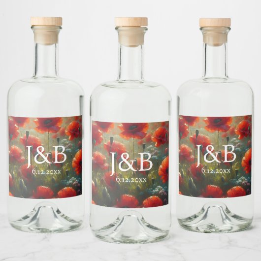 Rode Poppies Floral bruiloft gepersonaliseerd Likeurfles Etiket (Flessen)