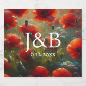 Rode Poppies Floral bruiloft gepersonaliseerd Likeurfles Etiket (Enkel label)