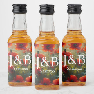Rode Poppies Floral bruiloft gepersonaliseerd Likeurfles Etiket