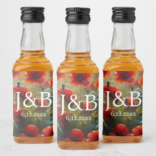 Rode Poppies Floral bruiloft gepersonaliseerd Likeurfles Etiket (Flessen)