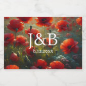 Rode Poppies Floral bruiloft gepersonaliseerd Likeurfles Etiket (Enkel label)