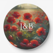 Rode Poppies Floral bruiloft gepersonaliseerd Papieren Bordje (Voorkant)