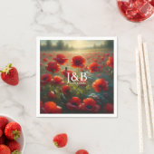 Rode Poppies Floral bruiloft gepersonaliseerd Servet (Insitu)