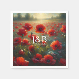 Rode Poppies Floral bruiloft gepersonaliseerd Servet