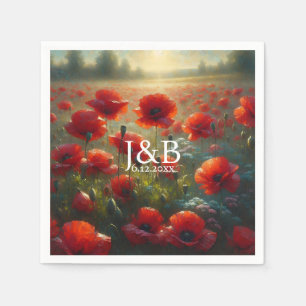 Rode Poppies Floral bruiloft gepersonaliseerd Servet