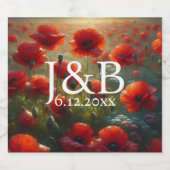Rode Poppies Floral bruiloft gepersonaliseerd Sparkling Wijnetiket (Enkel label)