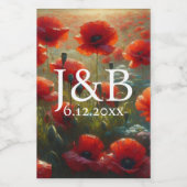 Rode Poppies Floral bruiloft gepersonaliseerd Wijn Etiket (Enkel label)