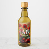 Rode Poppies Floral bruiloft gepersonaliseerd Wijn Etiket (Voorkant)