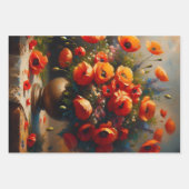 Rode Poppies Floral Verjaardag Inpakpapier Vel (Voorkant)