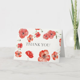 Rode Poppies florale bruiloft Dank je Bedankkaart
