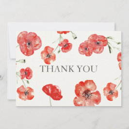 Rode Poppies florale bruiloft Dank je Bedankkaart