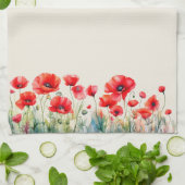 Rode Poppies keukenhanddoek (Gevouwen)