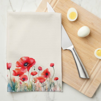 Rode Poppies keukenhanddoek