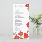 Rode poppies modern menu van de florale bruiloft (Staand voorkant)