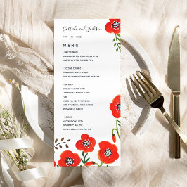 Rode poppies modern menu van de florale bruiloft