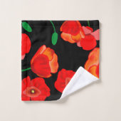 Rode poppies op zwarte achtergrondafbeelding bad handdoek (Wasdoekje)